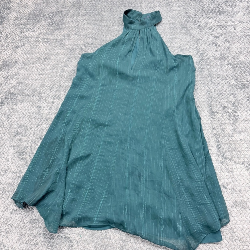 Tildon Teal Halter Neck Sleeveless Swing Dress with Shimmer Stripes Size Large